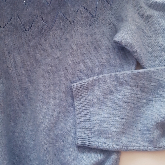 TALBOTS Blue Knit Pointelle Detail Wool Blend Sweater Dress - Picture 6 of 10